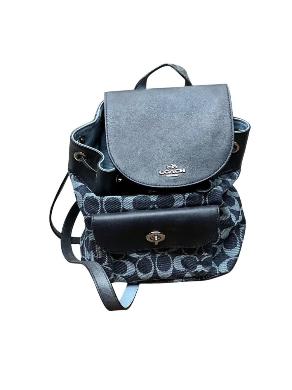 Coach Black Signature Canvas Mini Backpack Leather Trim Drawstring Bag